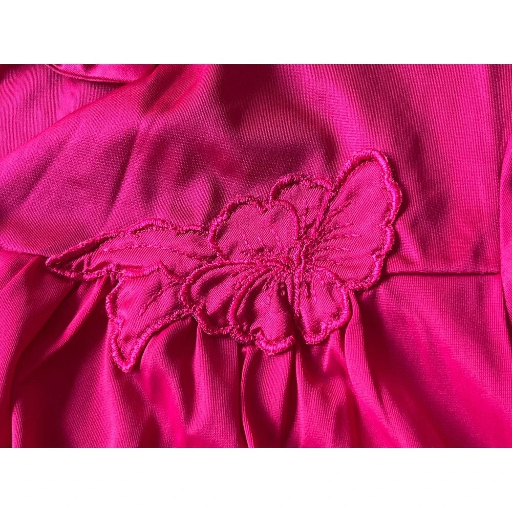 Vintage Lorraine Hot Pink Nylon Pajama Set Short Sleeve Button Front Small USA